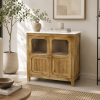KL-2390SG (1) The Attic Crestwood Solid Wood Two Door Sideboard Cabinet with Glass Doors | Storage & Display Cabinet for Living Room & Dining Room | Handcrafted Mango Wood, Light Teak Finish