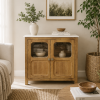 KL-2390SG (5) The Attic Crestwood Solid Wood Two Door Sideboard Cabinet with Glass Doors | Storage & Display Cabinet for Living Room & Dining Room | Handcrafted Mango Wood, Light Teak Finish