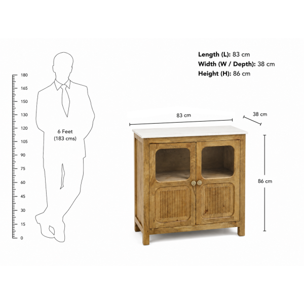 KL-2390SG (8) The Attic Crestwood Solid Wood Two Door Sideboard Cabinet with Glass Doors | Storage & Display Cabinet for Living Room & Dining Room | Handcrafted Mango Wood, Light Teak Finish