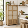 The Attic Crestwood 2 door Kitchen Cabinet, Multipurpose Cabinet For Bedroom Living room study bar, Solid Wood Bookshelf Kitchen Cabinet, Light Teak Matte Finish Cane