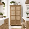 The Attic Crestwood 2 door Kitchen Cabinet, Multipurpose Cabinet For Bedroom Living room study bar, Solid Wood Bookshelf Kitchen Cabinet, Light Teak Matte Finish Cane