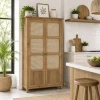 The Attic Crestwood 2 door Kitchen Cabinet, Multipurpose Cabinet For Bedroom Living room study bar, Solid Wood Bookshelf Kitchen Cabinet, Light Teak Matte Finish Cane