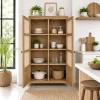 The Attic Crestwood 2 door Kitchen Cabinet, Multipurpose Cabinet For Bedroom Living room study bar, Solid Wood Bookshelf Kitchen Cabinet, Light Teak Matte Finish Cane