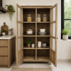 KL-2391SG (2) The Attic Crestwood 2 door Kitchen Cabinet, Multipurpose Cabinet For Bedroom Living room study bar, Solid Wood Bookshelf Kitchen Cabinet, Light Teak Matte Finish Glass