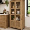 The Attic Crestwood 2 door Kitchen Cabinet, Multipurpose Cabinet For Bedroom Living room study bar, Solid Wood Bookshelf Kitchen Cabinet, Light Teak Matte Finish Glass