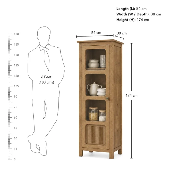 The Attic Crestwood 1 door Kitchen Cabinet, Multipurpose Cabinet For Bedroom Living room study bar, Solid Wood Bookshelf Kitchen Cabinet, Light Teak Matte Finish Glass