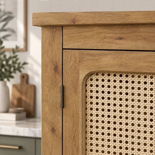 The Attic Crestwood 1 door Kitchen Cabinet, Multipurpose Cabinet For Bedroom Living room study bar, Solid Wood Bookshelf Kitchen Cabinet, Light Teak Matte Finish Cane
