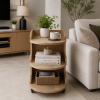 The Attic Solid Wood Rolling Serving Trolley with Storage Shelves, Natural Finish
