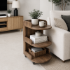 KL-2398T (1) The Attic Solid Wood Rolling Serving Trolley with Storage Shelves, Provential Teak Finish