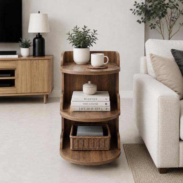 KL-2398T (2) The Attic Solid Wood Rolling Serving Trolley with Storage Shelves, Provential Teak Finish
