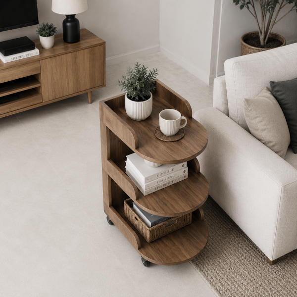KL-2398T (4) The Attic Solid Wood Rolling Serving Trolley with Storage Shelves, Provential Teak Finish