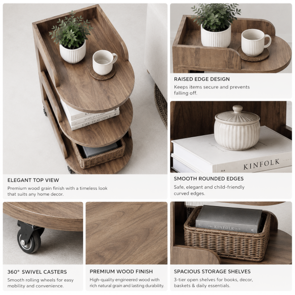 KL-2398T (7) The Attic Solid Wood Rolling Serving Trolley with Storage Shelves, Provential Teak Finish
