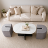 KL-3002B (6) The Attic Norwood Coffee Table, Coffee Table for Living Room, Coffee Table with 2 stools Solid Wood Centre Table with Ceramic Top, Black Finish