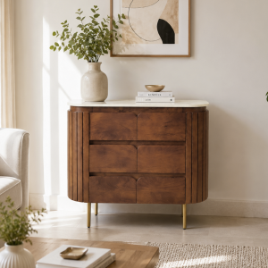 KL-3015T (4) The Attic Carlston 3 Drawer Chest, Multipurpose Cabinet for Kitchen and Living Room Storage, Classy Chest of drawers, Solid Mango Wood, Provential Teak Matte Finish