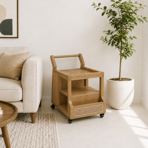3 (1) The Attic Riviera Bar Trolley, Trolley Table for Living Room, Solid Wood Trolley, Modern Trolley