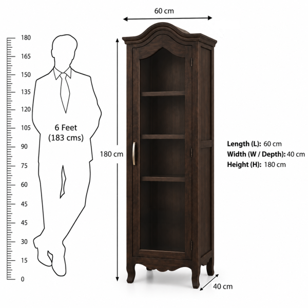 Final (8) The Attic Catania Kitchen Cabinet, Multipurpose Cabinet For Bedroom Living room study bar, Solid Wood Bookshelf/Kitchen Cabinet, Solid Mango Wood, Walnut Finish Glass