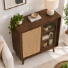 KL-2366T (4) The Attic Ines Cabinet, Coffee Table for Living Room, Solid Wood Centre Table with Cane with sliding doors, Provincial Teak