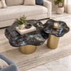 KL-2377B (2) The Attic Cloudy Coffee Table Set, Modern coffee table for living room, marble coffee table, Hammered Gold Metal