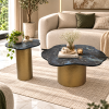 KL-2377B (4) The Attic Cloudy Coffee Table Set, Modern coffee table for living room, marble coffee table, Hammered Gold Metal