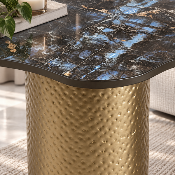 KL-2377B (7) The Attic Cloudy Coffee Table Set, Modern coffee table for living room, marble coffee table, Hammered Gold Metal