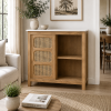 KL-2393SC (2) The Attic Crestwood sliding doors Kitchen Cabinet, Multipurpose Cabinet For Bedroom Living room study bar, Solid Wood Bookshelf Kitchen Cabinet, Light Teak Matte Finish Cane