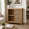 KL-2393SC (3) The Attic Crestwood sliding doors Kitchen Cabinet, Multipurpose Cabinet For Bedroom Living room study bar, Solid Wood Bookshelf Kitchen Cabinet, Light Teak Matte Finish Cane