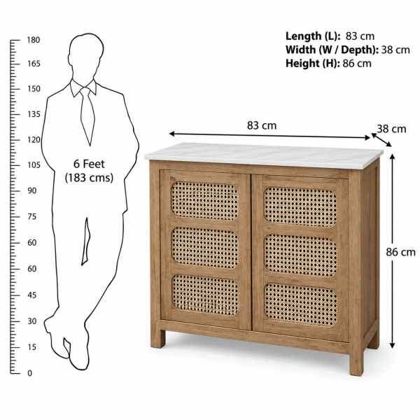 KL-2393SC (7) The Attic Crestwood sliding doors Kitchen Cabinet, Multipurpose Cabinet For Bedroom Living room study bar, Solid Wood Bookshelf Kitchen Cabinet, Light Teak Matte Finish Cane