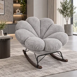 The Attic FloraNest Rockinig Chair, Living room chair, bedroom modern chair, cozy & comfy chair Light Grey