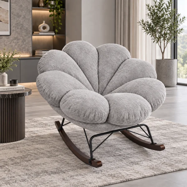 KL-2417A (1) The Attic FloraNest Rockinig Chair, Living room chair, bedroom modern chair, cozy & comfy chair Light Grey