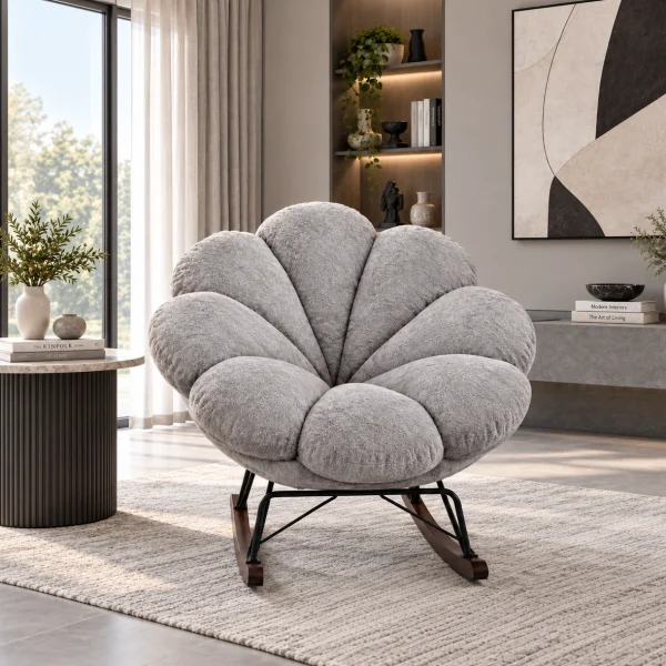 KL-2417A (2) The Attic FloraNest Rockinig Chair, Living room chair, bedroom modern chair, cozy & comfy chair Light Grey