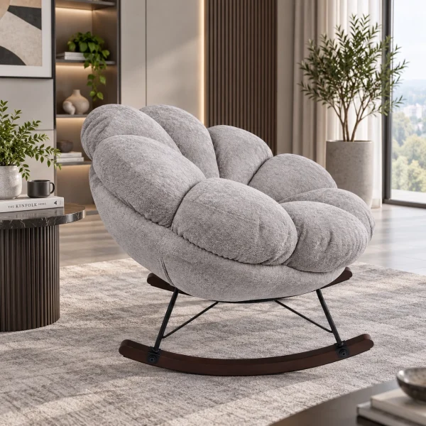 KL-2417A (3) The Attic FloraNest Rockinig Chair, Living room chair, bedroom modern chair, cozy & comfy chair Light Grey