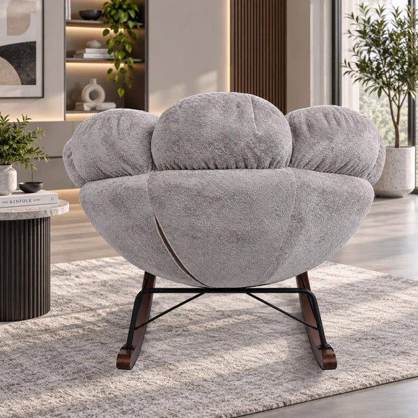 KL-2417A (7) The Attic FloraNest Rockinig Chair, Living room chair, bedroom modern chair, cozy & comfy chair Light Grey