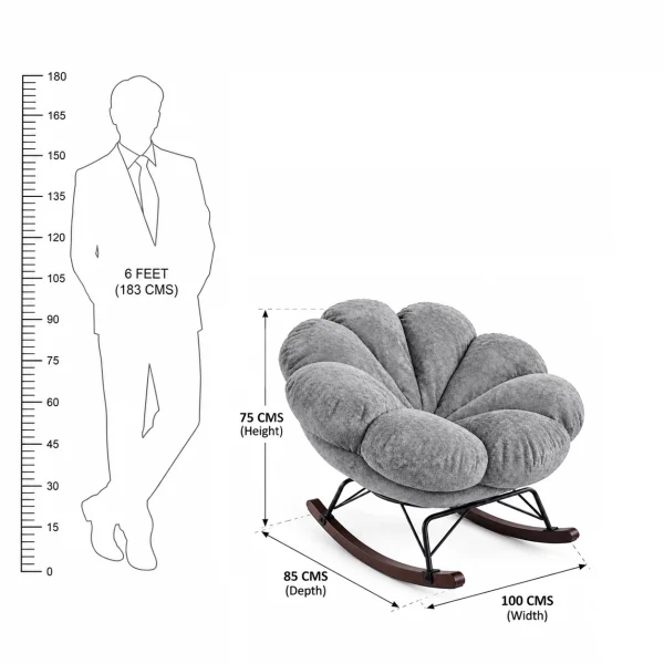 KL-2417A (8) The Attic FloraNest Rockinig Chair, Living room chair, bedroom modern chair, cozy & comfy chair Light Grey