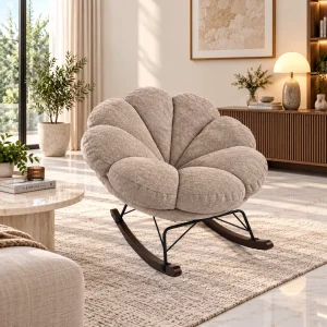 The Attic FloraNest Rocking Chair, Living room chair, bedroom modern chair, cozy & comfy chair Beige