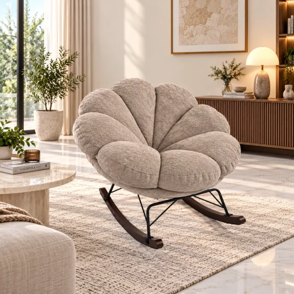 KL-2417B (1) The Attic FloraNest Rocking Chair, Living room chair, bedroom modern chair, cozy & comfy chair Beige