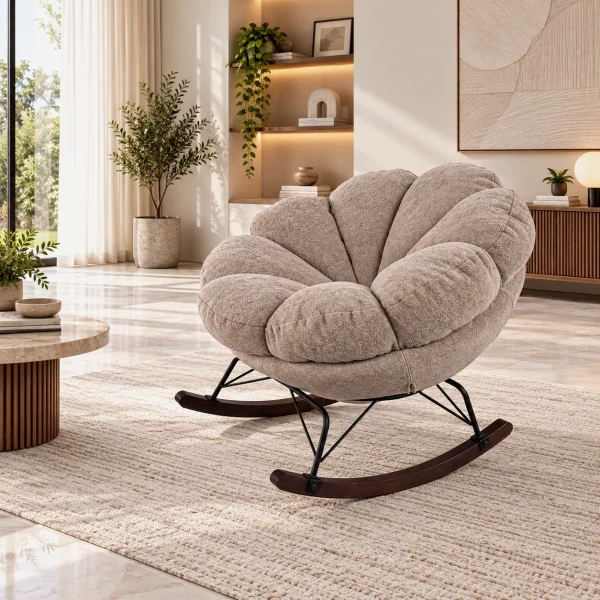 KL-2417B (2) The Attic FloraNest Rocking Chair, Living room chair, bedroom modern chair, cozy & comfy chair Beige