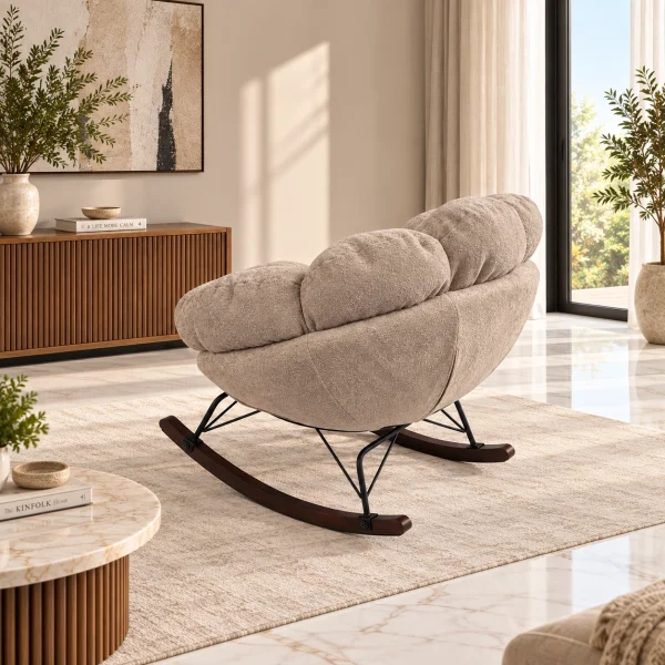 KL-2417B (4) The Attic FloraNest Rocking Chair, Living room chair, bedroom modern chair, cozy & comfy chair Beige