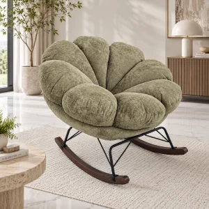 The Attic FloraNest Rocking Chair, Living room chair, bedroom modern chair, cozy & comfy chair Pastel Olive