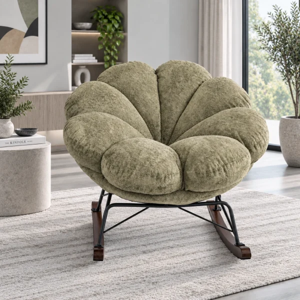 The Attic FloraNest Rocking Chair, Living room chair, bedroom modern chair, cozy & comfy chair Pastel Olive