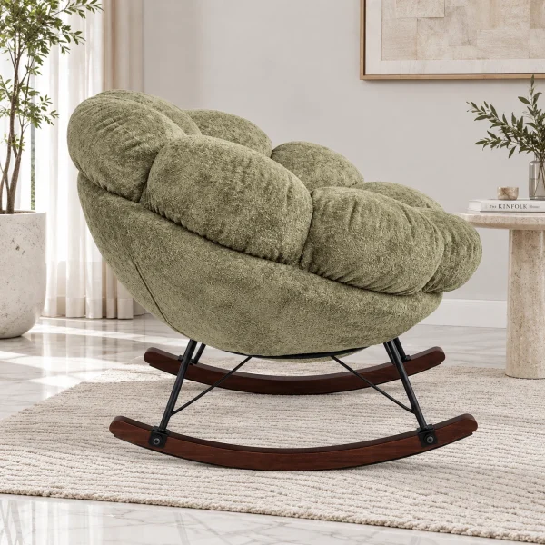 The Attic FloraNest Rocking Chair, Living room chair, bedroom modern chair, cozy & comfy chair Pastel Olive
