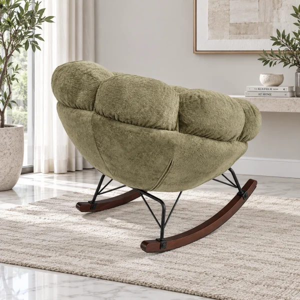 The Attic FloraNest Rocking Chair, Living room chair, bedroom modern chair, cozy & comfy chair Pastel Olive