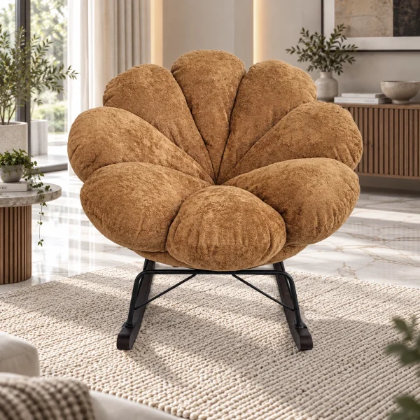 The Attic FloraNest Rocking Chair, Living room chair, bedroom modern chair, cozy & comfy chair Biscotti