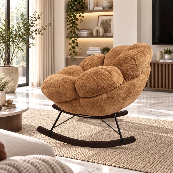 The Attic FloraNest Rocking Chair, Living room chair, bedroom modern chair, cozy & comfy chair Biscotti