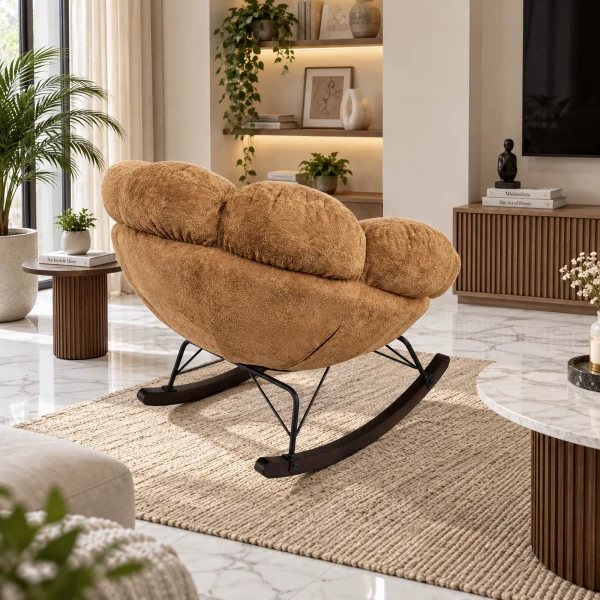 The Attic FloraNest Rocking Chair, Living room chair, bedroom modern chair, cozy & comfy chair Biscotti