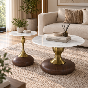 KL-2639 (1) The Attic Marbre Noir Coffee Table, Coffee Table for Living Room, marble inspired with glass top, White & Black Finish