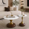 The Attic Marbre Noir Coffee Table, Coffee Table for Living Room, marble inspired with glass top, White & Black Finish