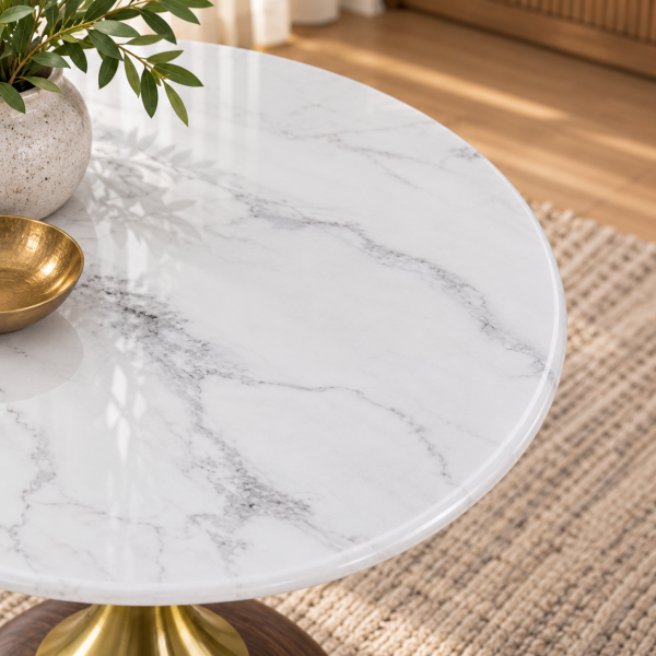 The Attic Marbre Noir Coffee Table, Coffee Table for Living Room, marble inspired with glass top, White & Black Finish