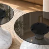 KL-2640 (5) The Attic Marbre Noir Coffee Table, Coffee Table for Living Room, marble inspired with glass top, White & Black Finish