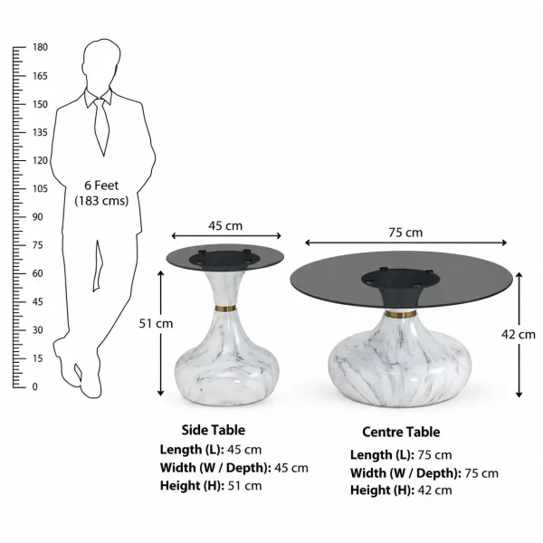 KL-2640 (8) The Attic Marbre Noir Coffee Table, Coffee Table for Living Room, marble inspired with glass top, White & Black Finish