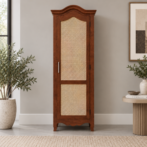 The Attic Catania Kitchen Cabinet, Multipurpose Cabinet For Bedroom Living room study bar, Solid Wood Bookshelf/Kitchen Cabinet, Solid Mango Wood, Honey Finish Cane